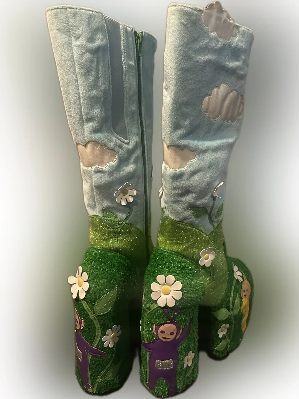 Dolls Kill Green & Light Blue Cloud and Daisy Platform Boots